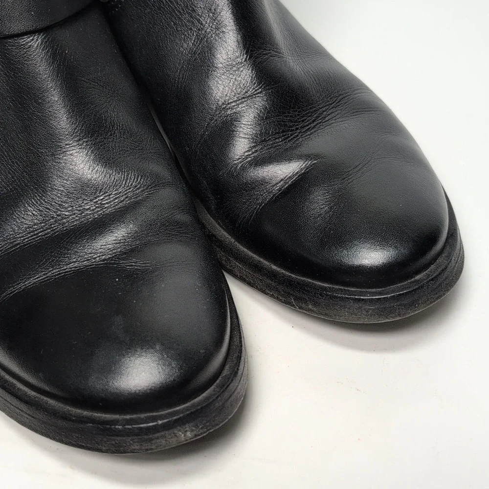 Tory Burch Bennie Black Combat Moto Boots with Buckle Straps womans size 7.5